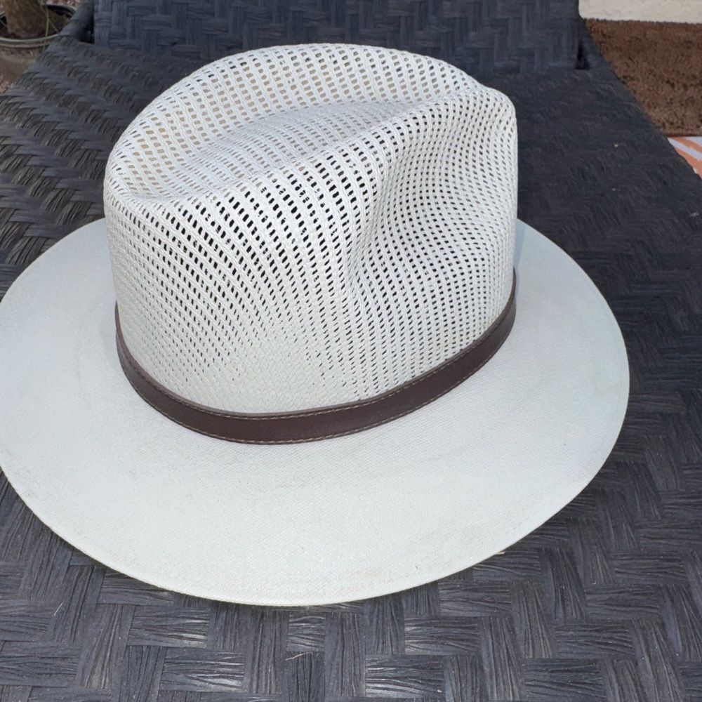 D'Lenny Hats Ventilated White Straw Fedora Sun Hat Made In Mexico Size Large L
